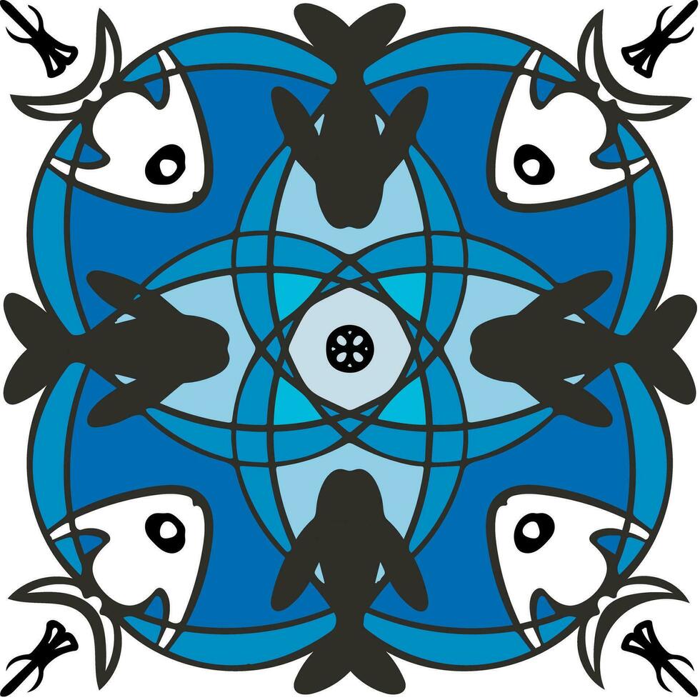 Circle pattern of abstract fish vector illustration.  The vector is suitable to use for animal pattern and abstract background.
