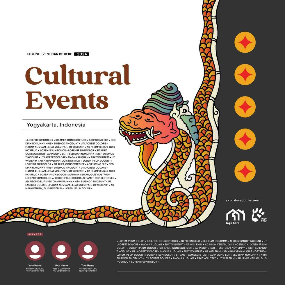 Cultural Event design layout template background with wayang kayon gunungan illustration vector