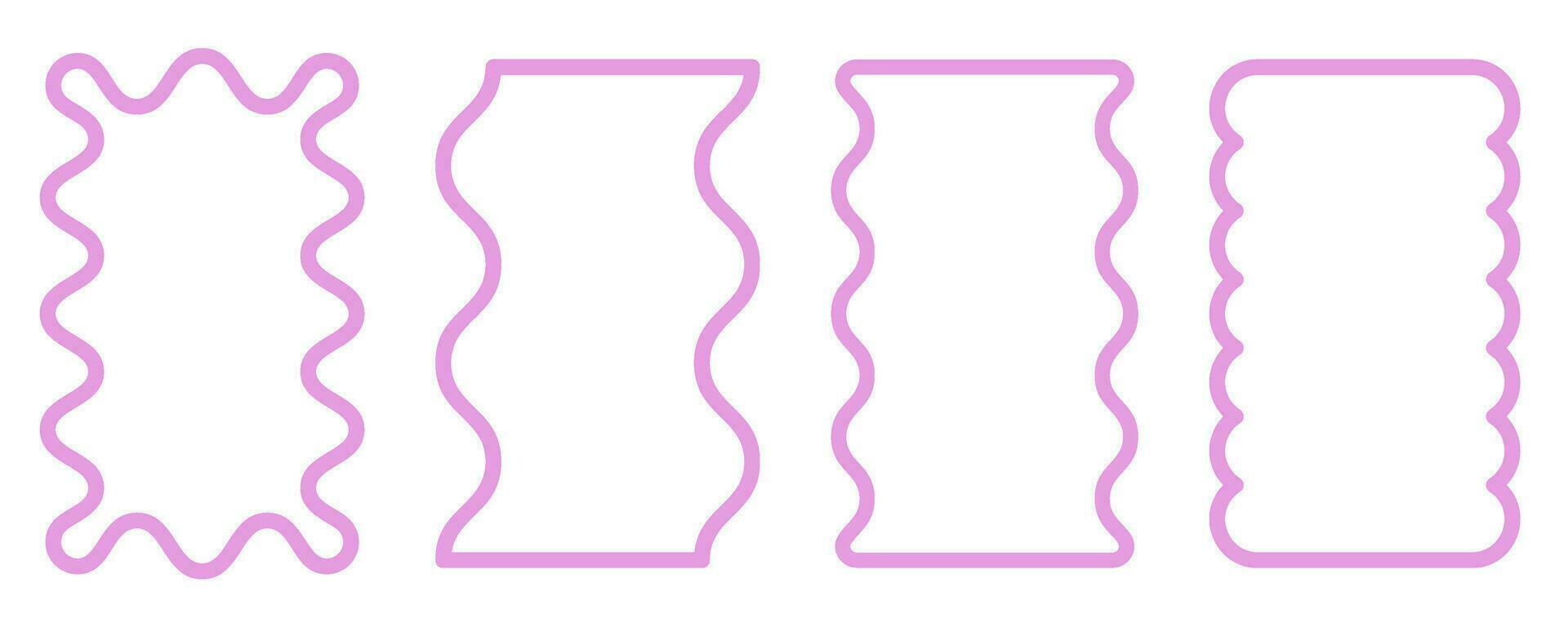 Retro frame with wavy border. Psychedelic rectangle groovy shapes. Scallop cartoon vector doodle banners. Squiggle funky Y2k outline pictures