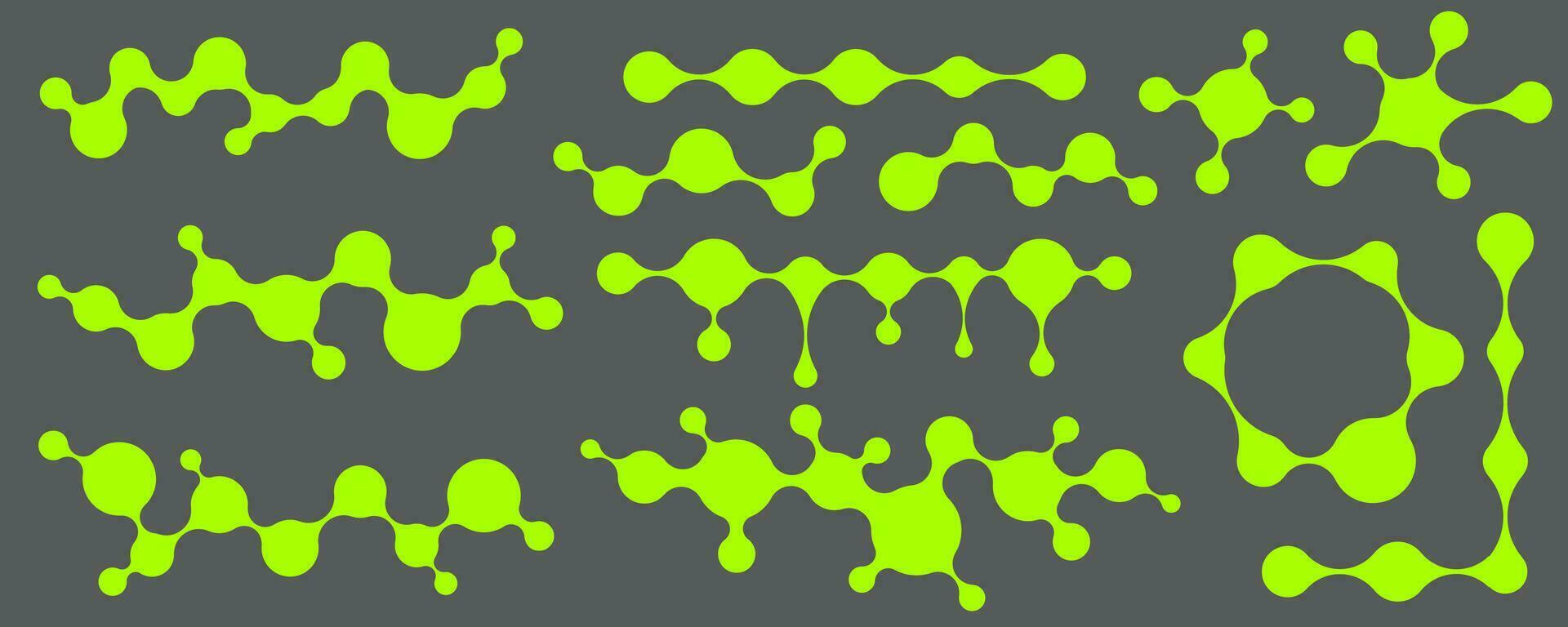 metaball conectado gotas formas en modelo. vector transformado fluido y círculos símbolo. circular pelotas en red. resumen geométrico orgánico molecular burbujas