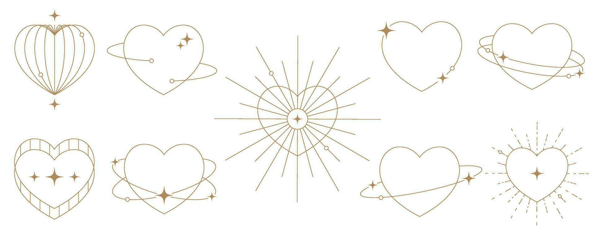 Valentine bohemian outline heart. Minimal geometric abstract design. Magic love symbol for Valentine day. Romantic cosmic aesthetic graphic. Mystic collection with glow effect. Vector
