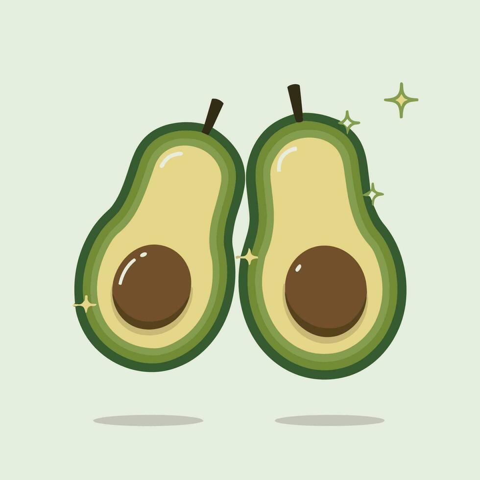 two avocado halves with leaves on a white background vector