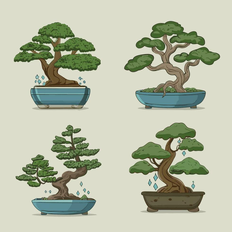 set of bonsai tree vector illustration set bonsai tree vector illustration set