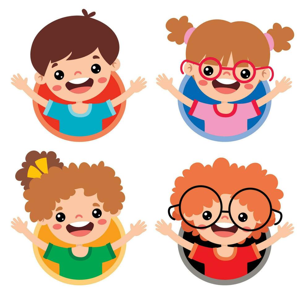 Happy Little Cartoon Children Posing vector
