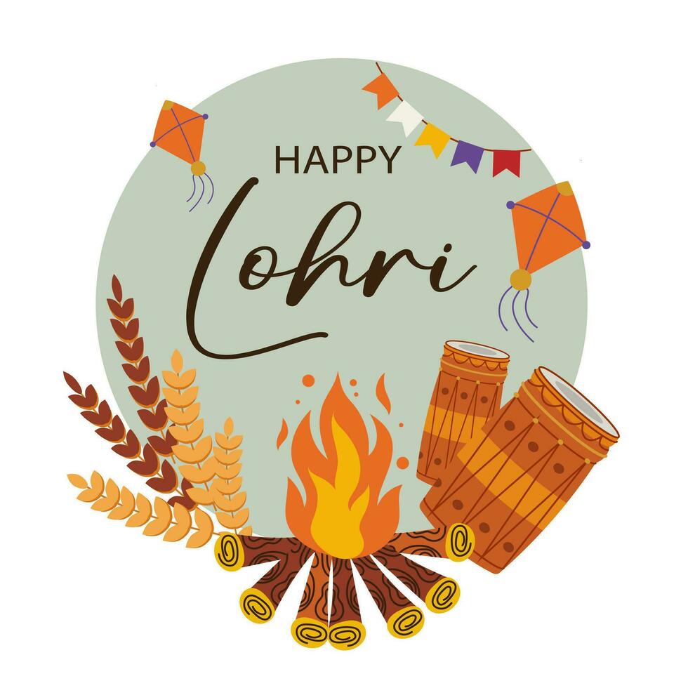 Vector illustration of Happy Lohri holiday background for Punjabi festival.