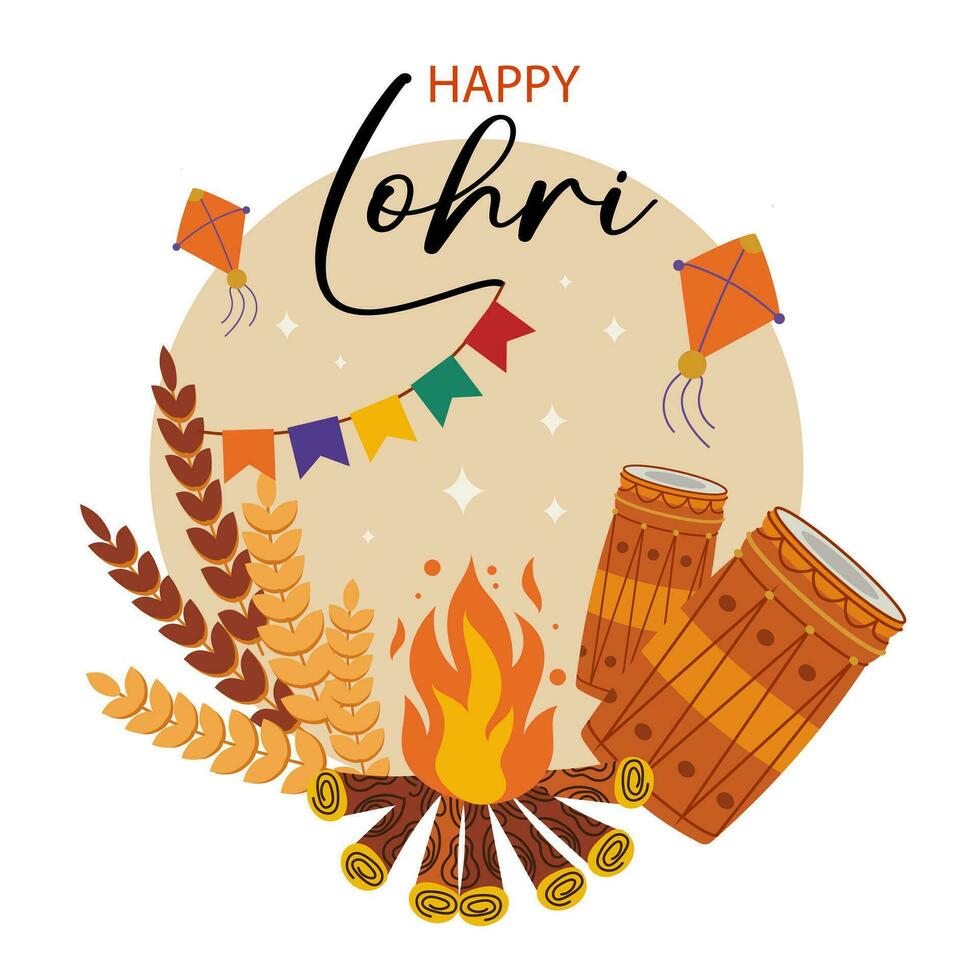 Vector illustration of Happy Lohri holiday background for Punjabi festival.