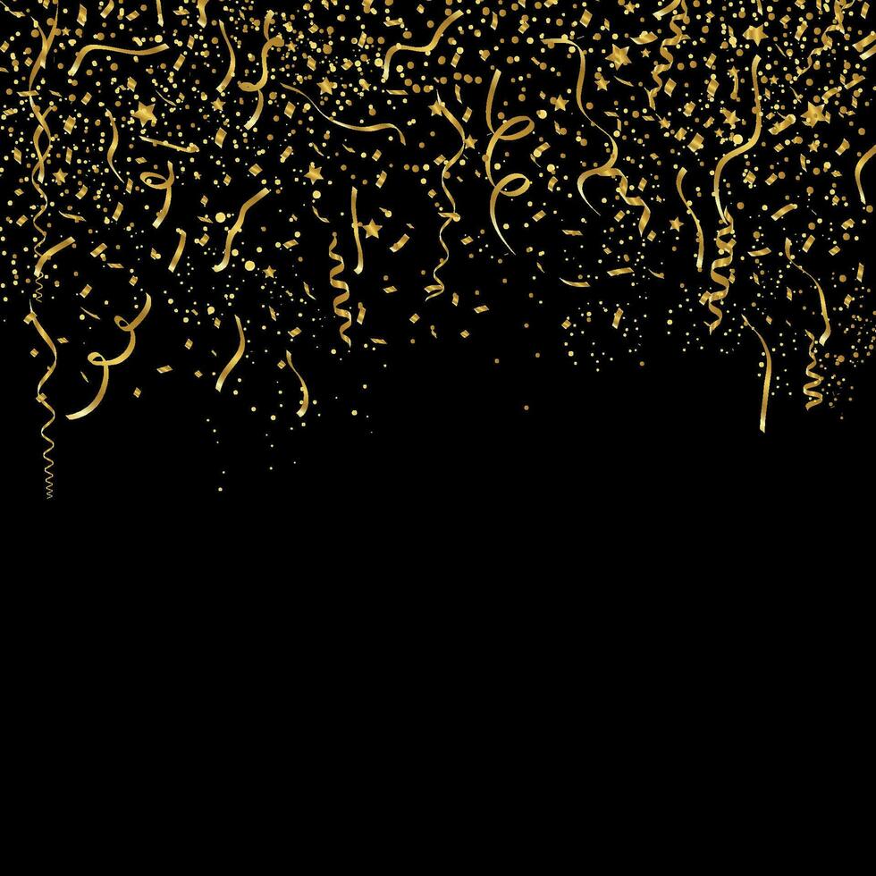 festive party with gold confetti in black background vector