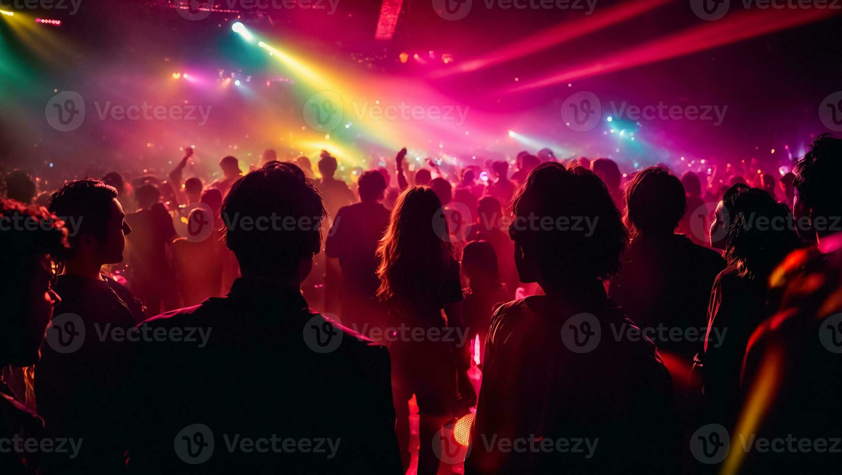 AI generated Silhouettes of people at a disco photo