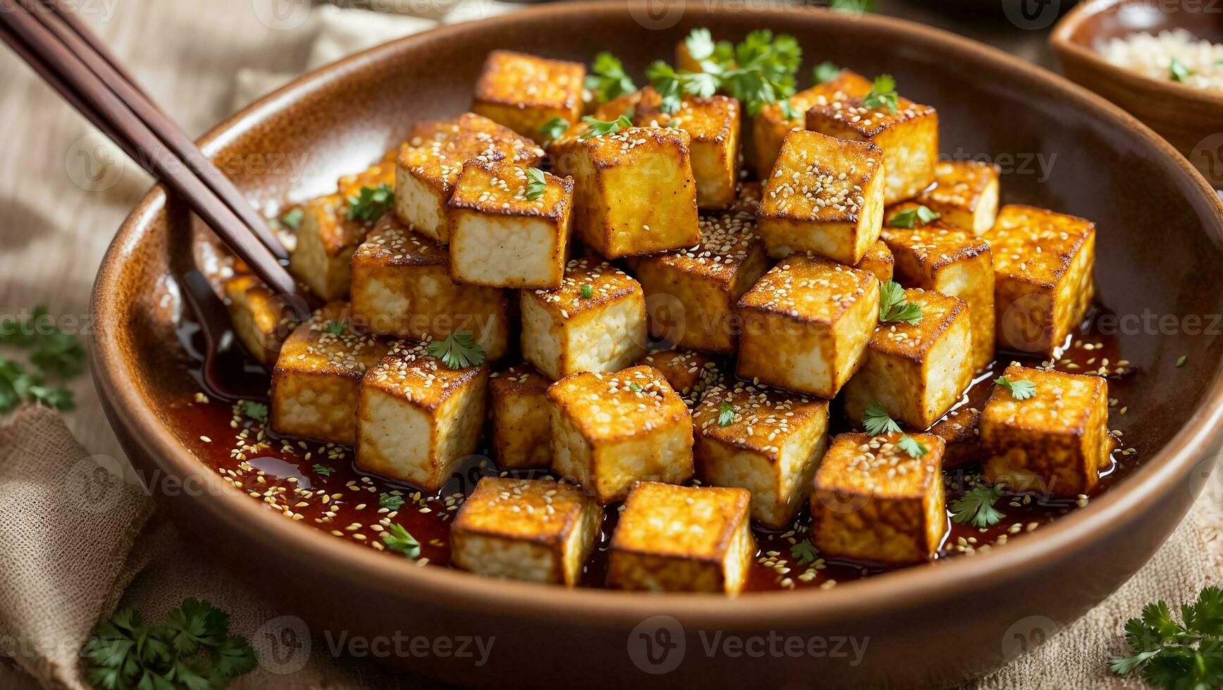 AI generated Fried tofu cheese with sesame seeds in the kitchen photo