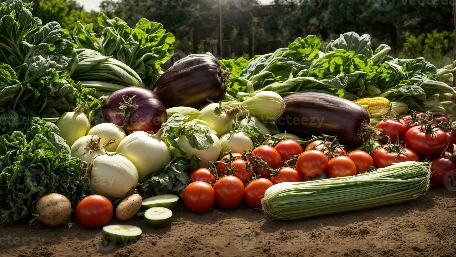 AI generated Various vegetables in the garden photo