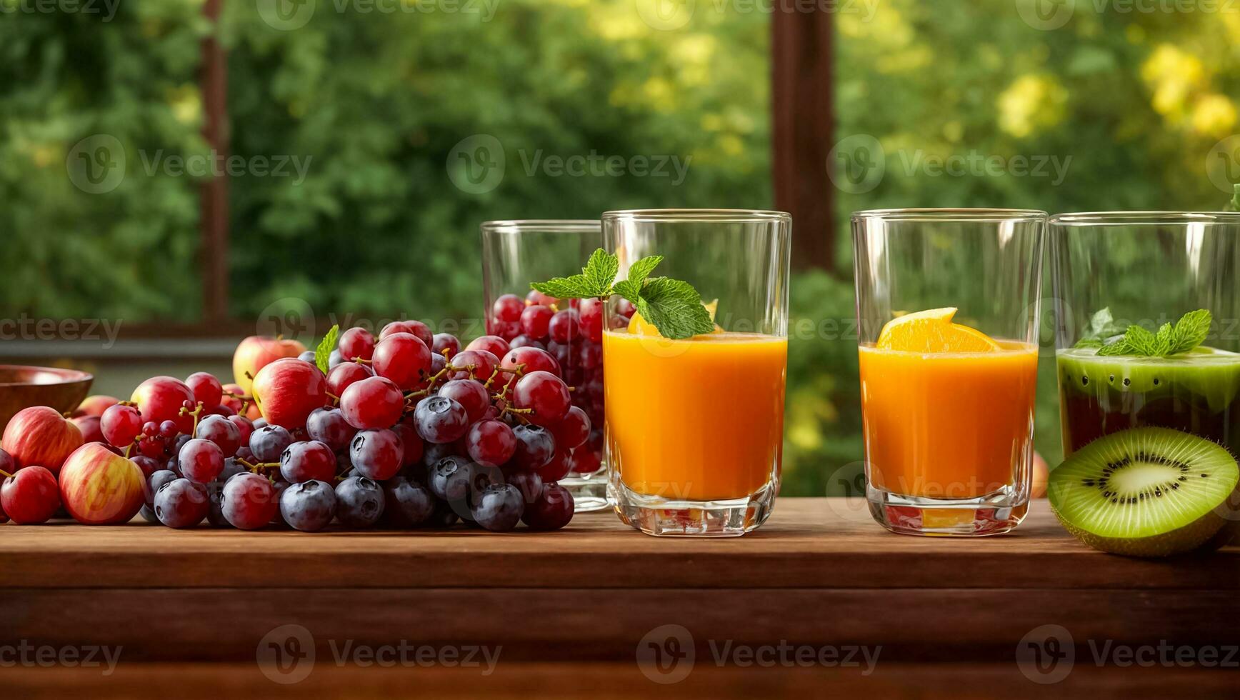 AI generated Fresh juice from various fruits and berries photo