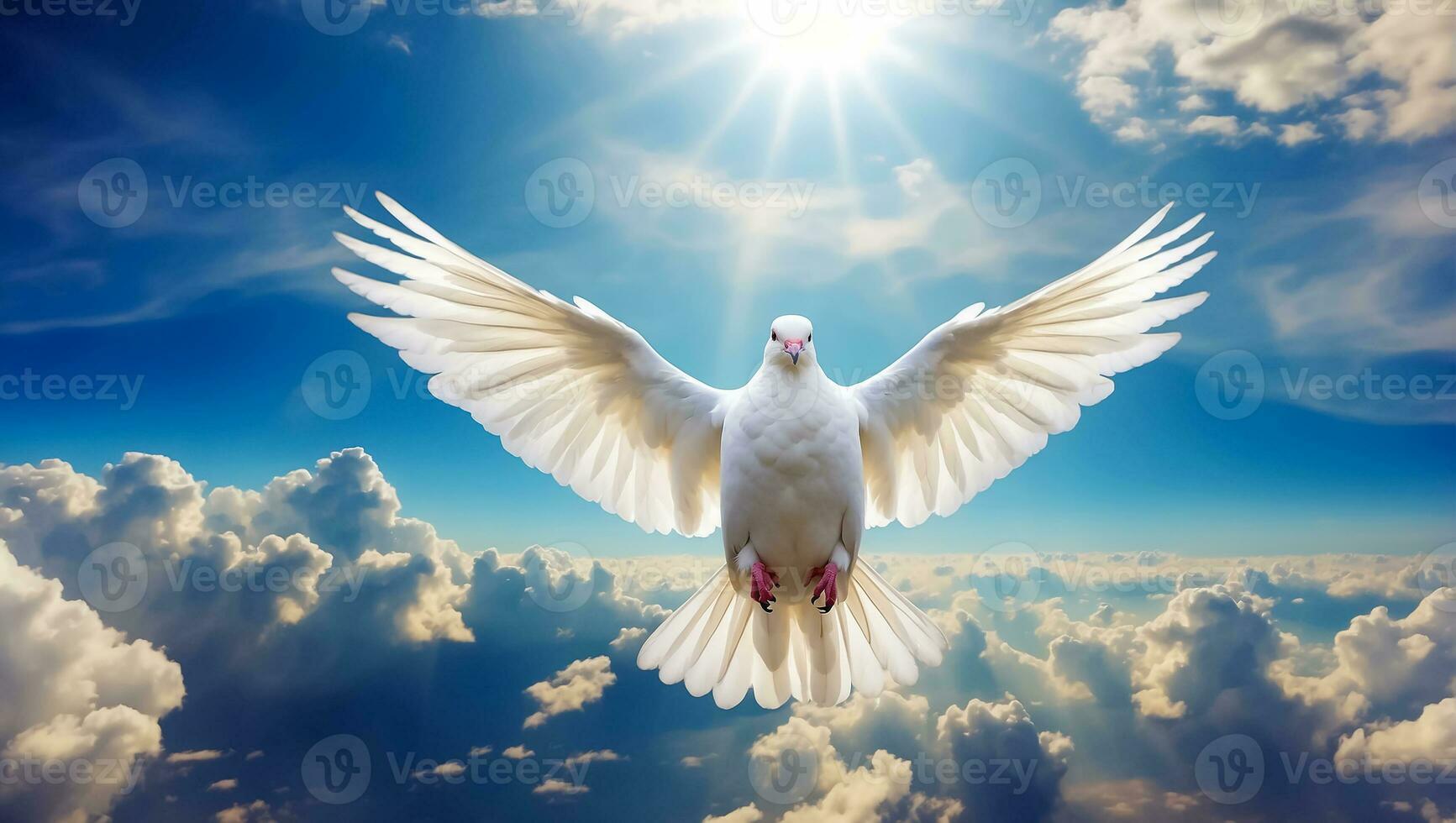 AI generated White dove against the sky with clouds photo