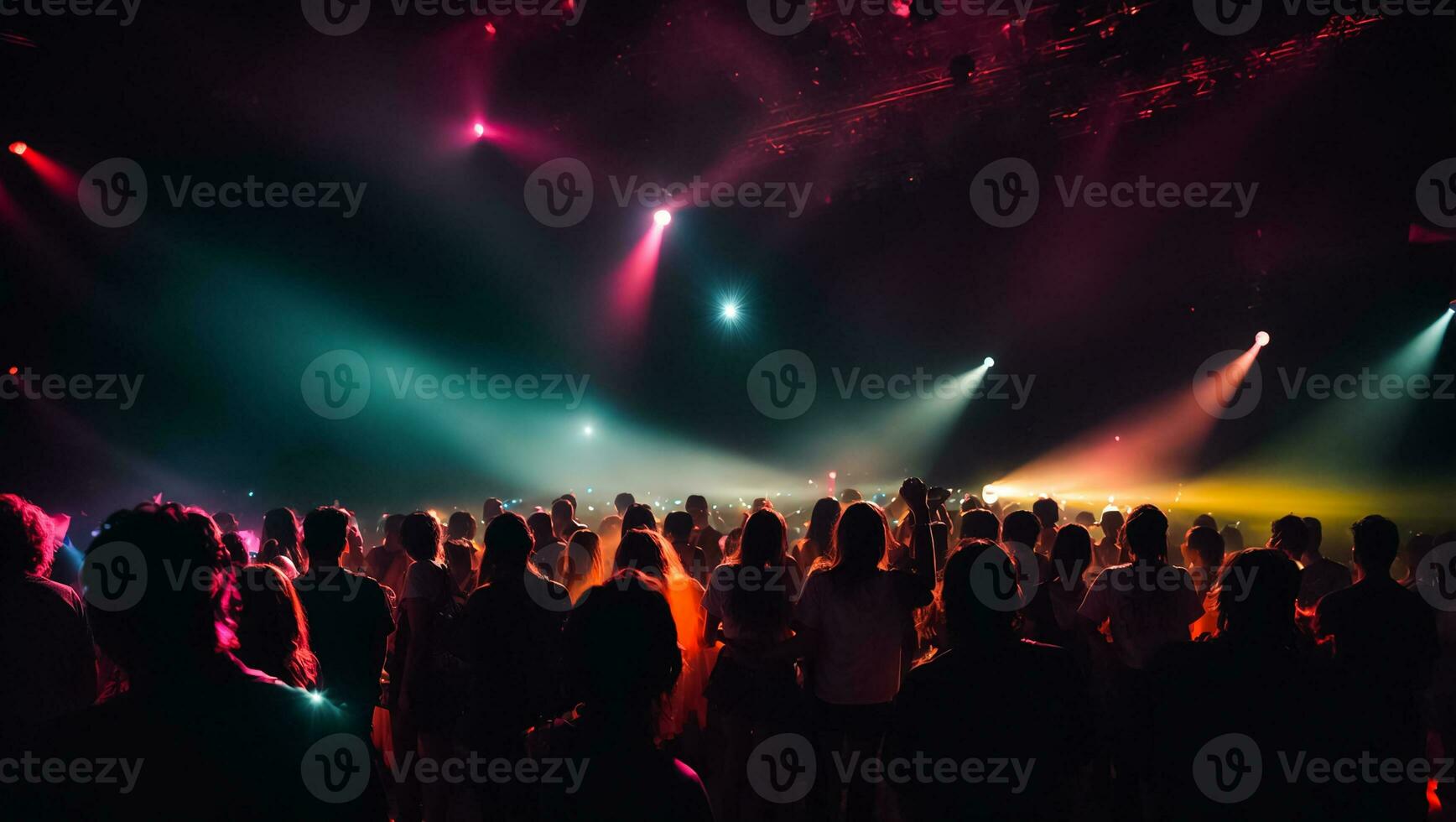 AI generated Silhouettes of people at a disco photo