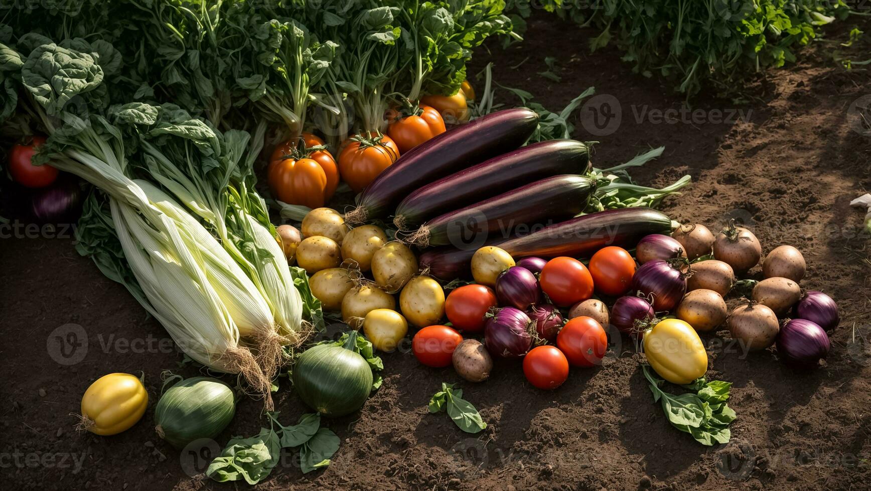AI generated Various vegetables in the garden photo