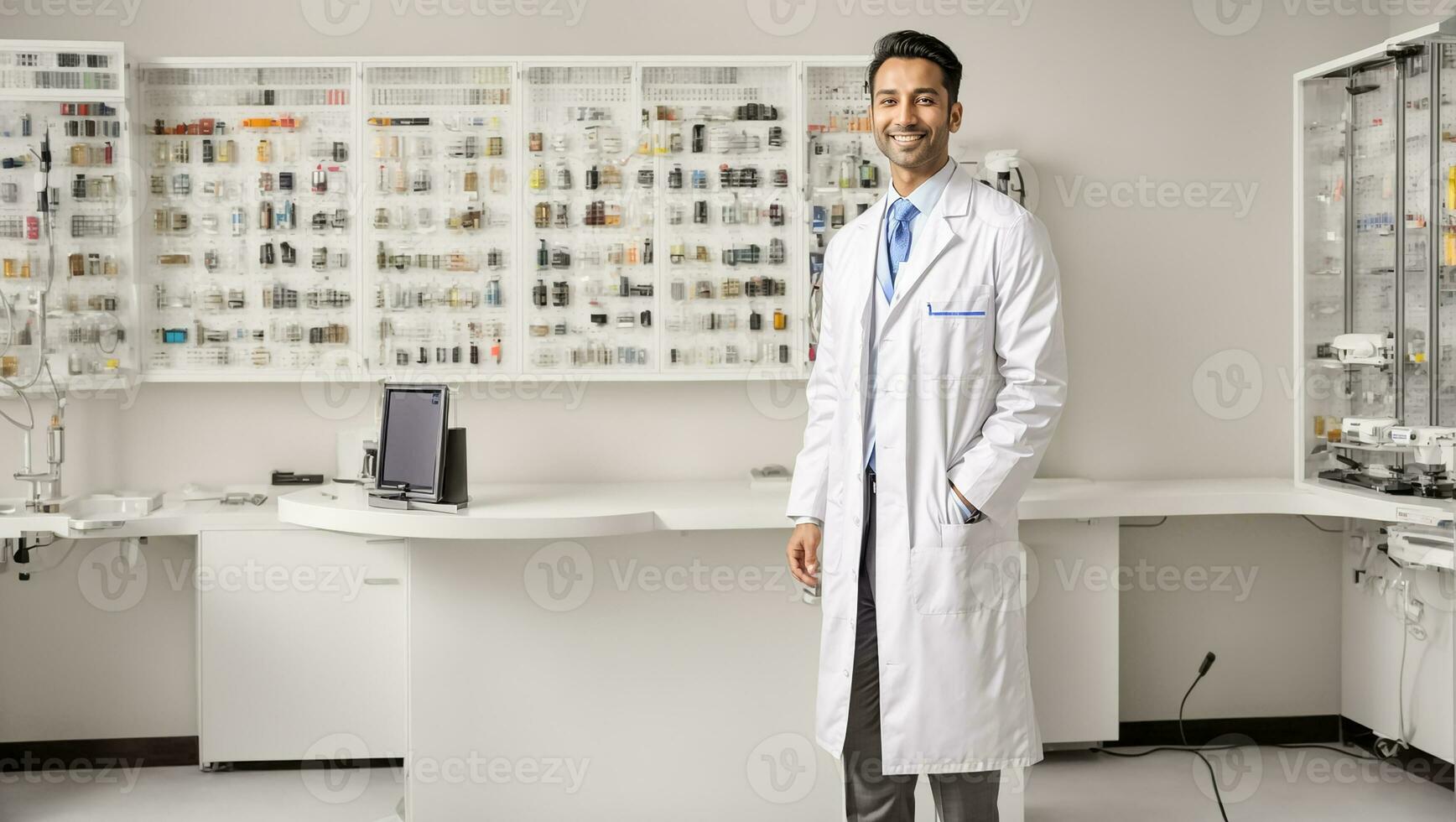 ai generado retrato de un sonriente masculino médico foto
