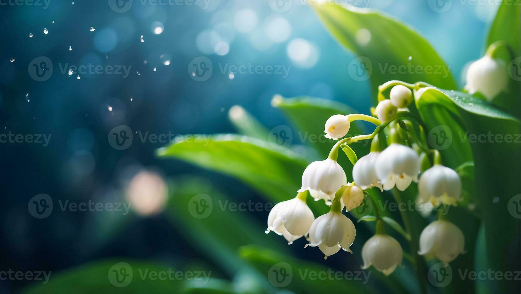 AI generated Beautiful lily of the valley flower close up photo