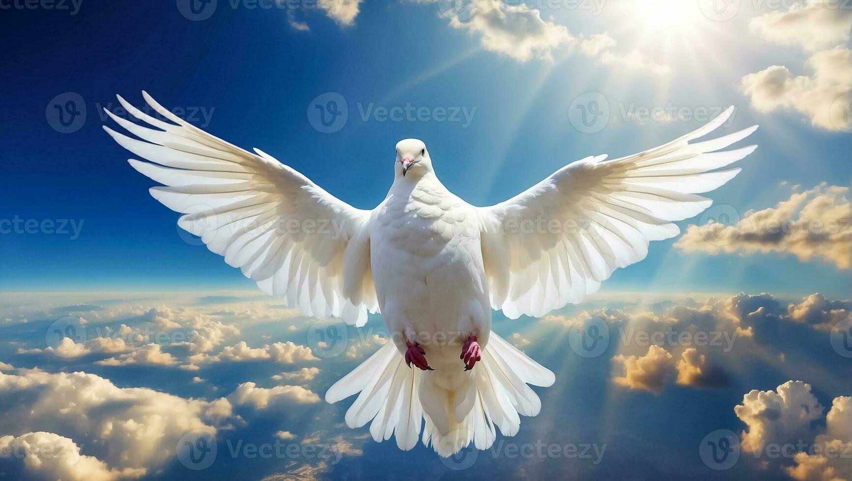 AI generated White dove against the sky with clouds photo