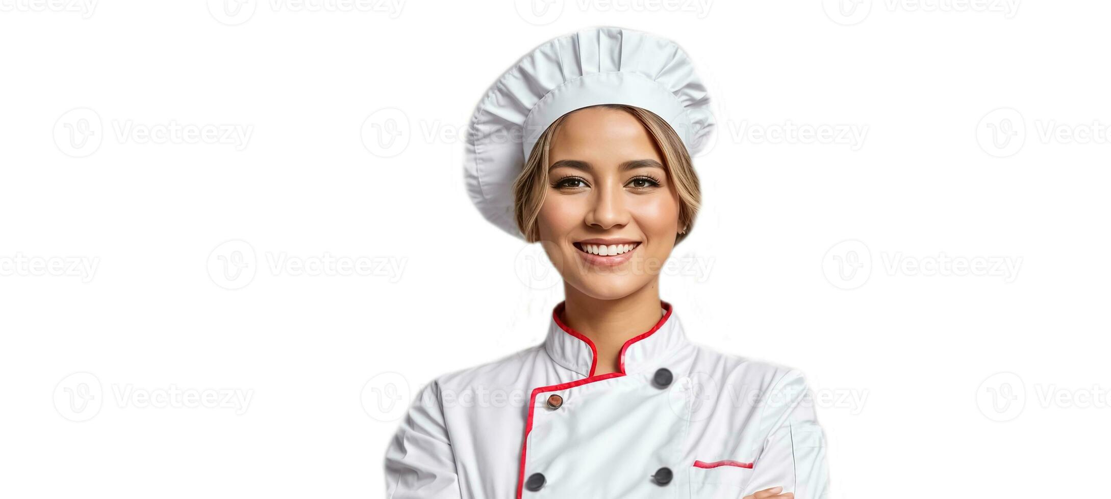 AI generated Beautiful girl chef isolated on white background photo