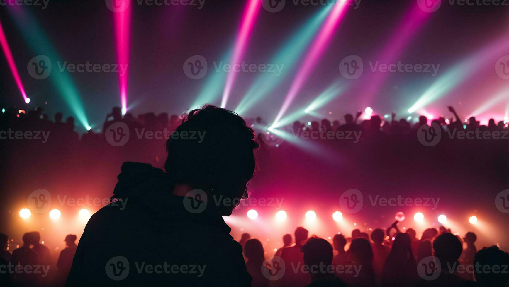 AI generated Silhouettes of people at a disco photo