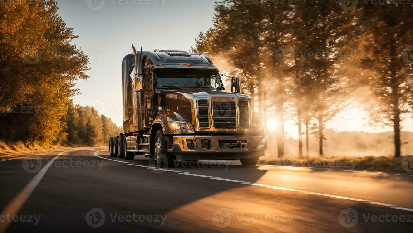 AI generated Truck driving down the road in summer photo