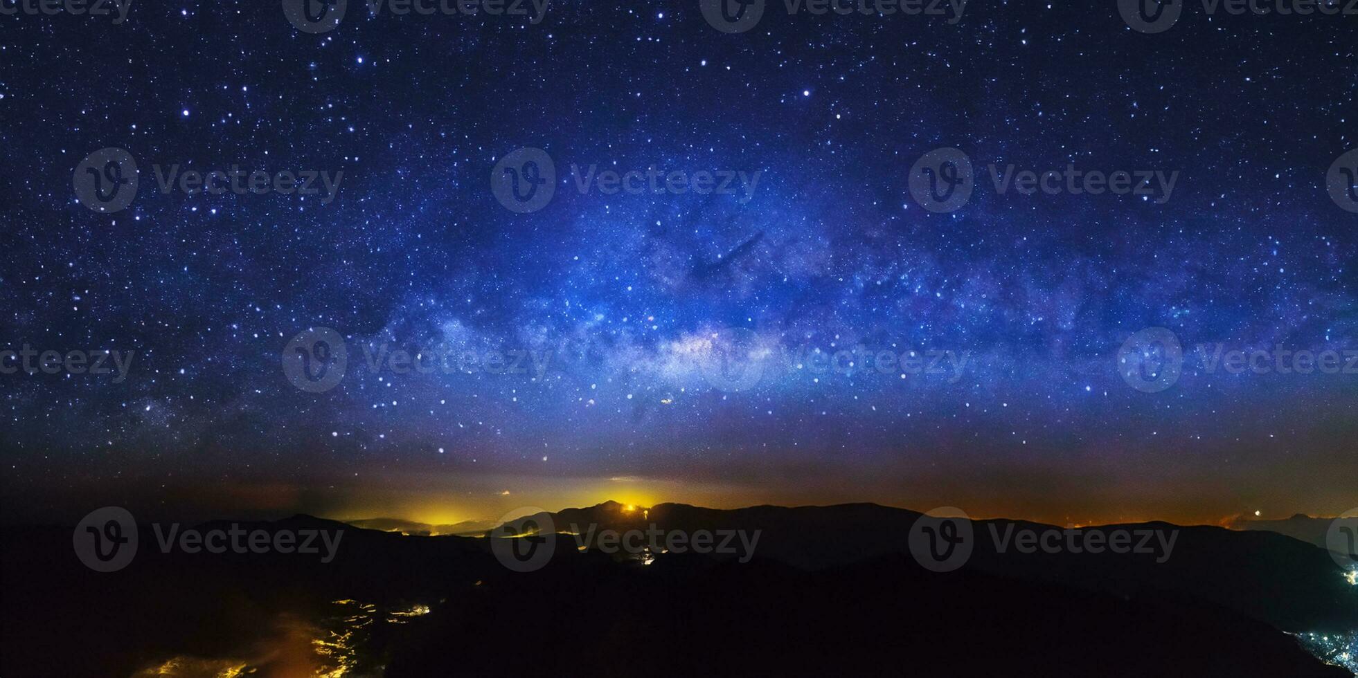 Panorama Milky Way Galaxy at Doi inthanon Chiang mai, Thailand. Long exposure photograph. With grain photo