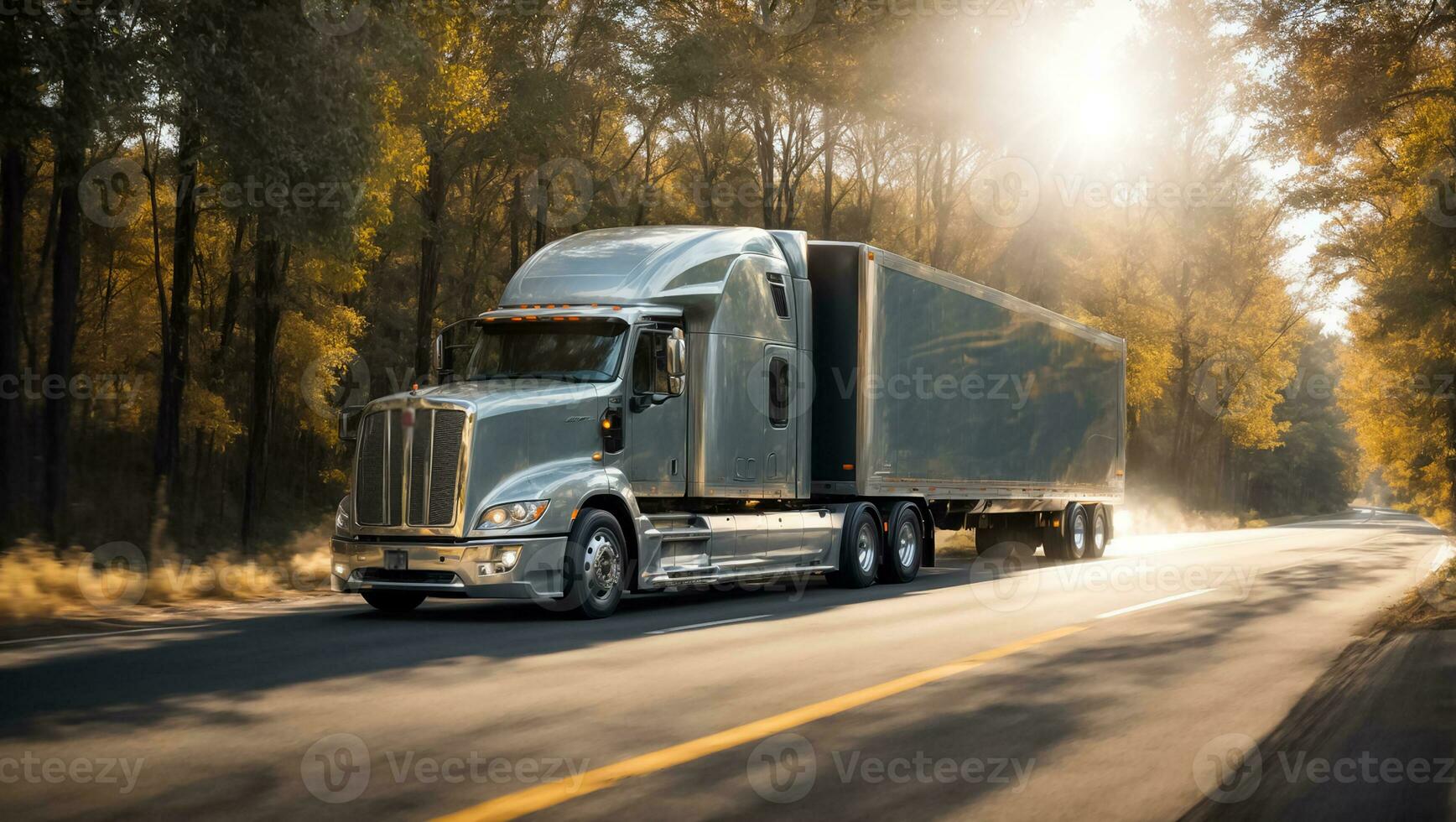 AI generated Truck driving down the road in summer photo