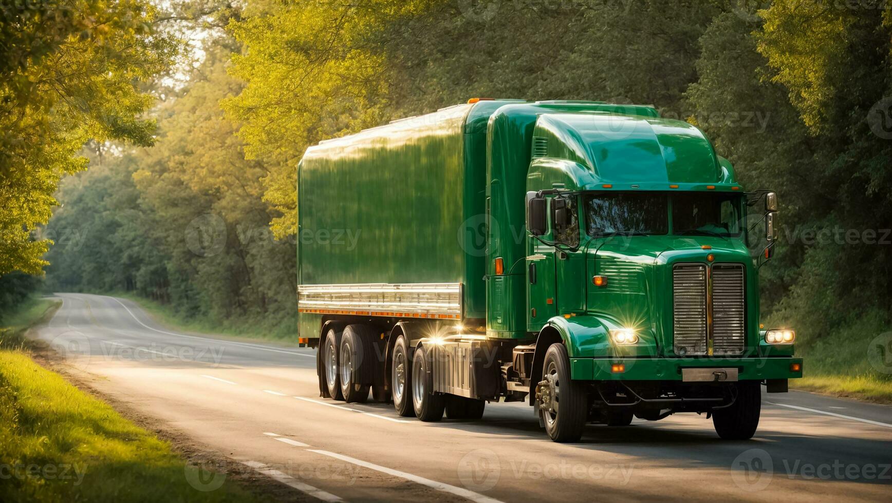 AI generated Truck driving down the road in summer photo