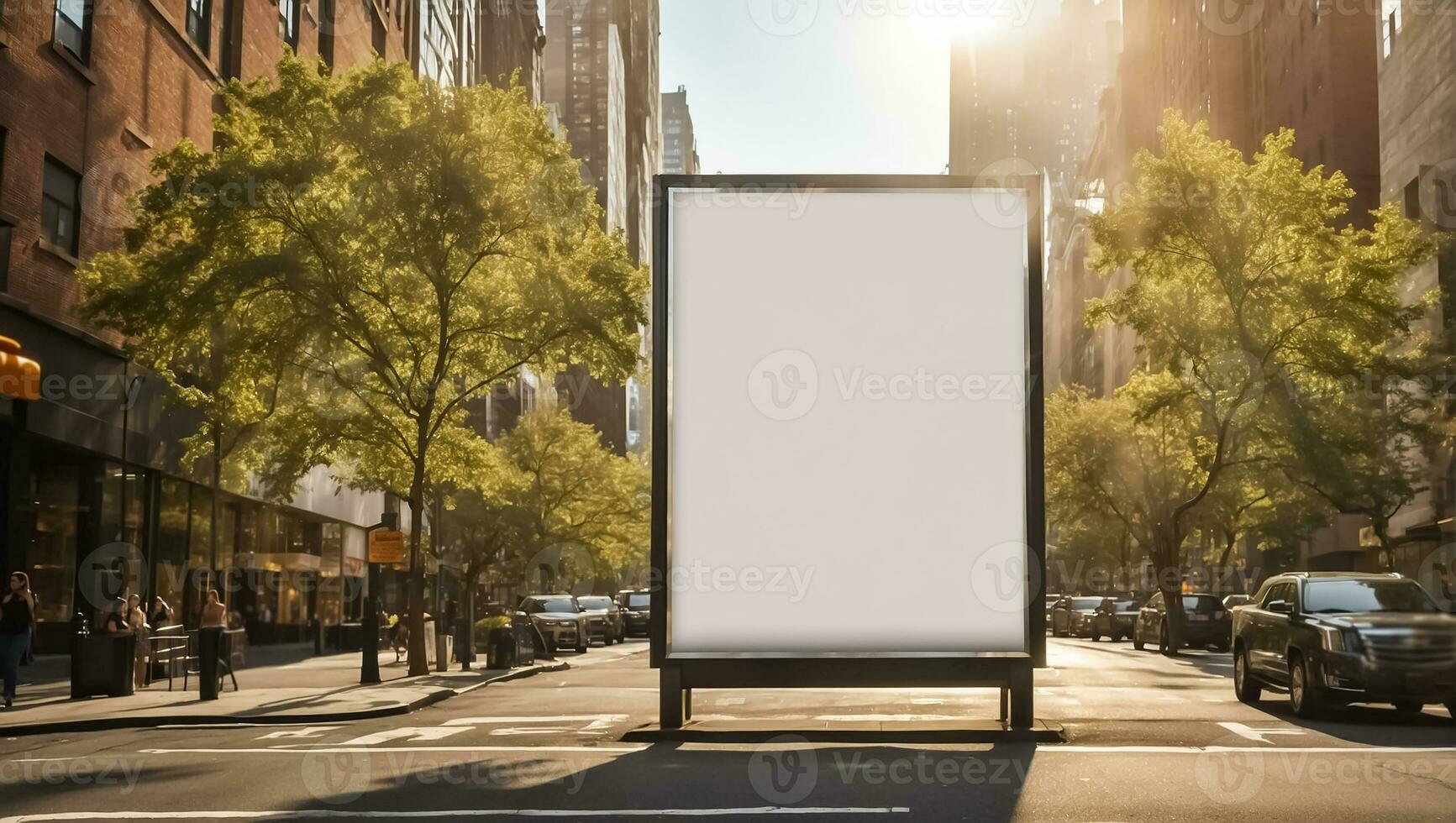 AI generated Blank advertising banner on the day street photo