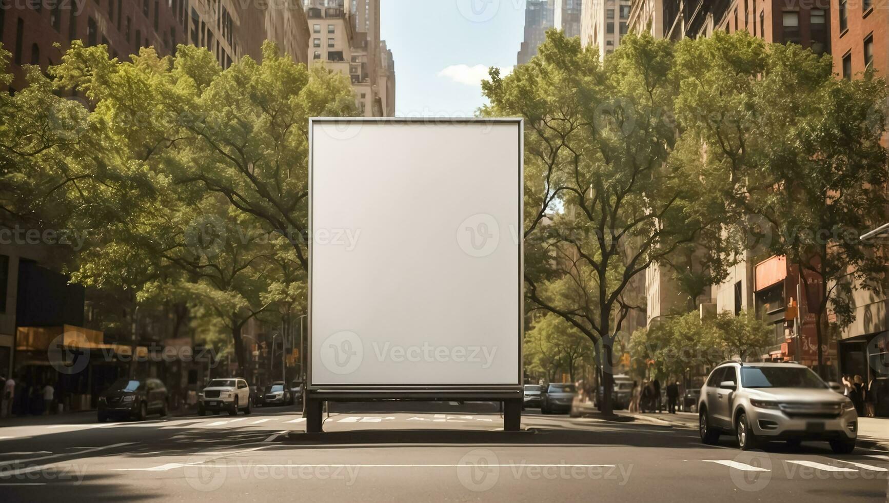 AI generated Blank advertising banner on the day street photo