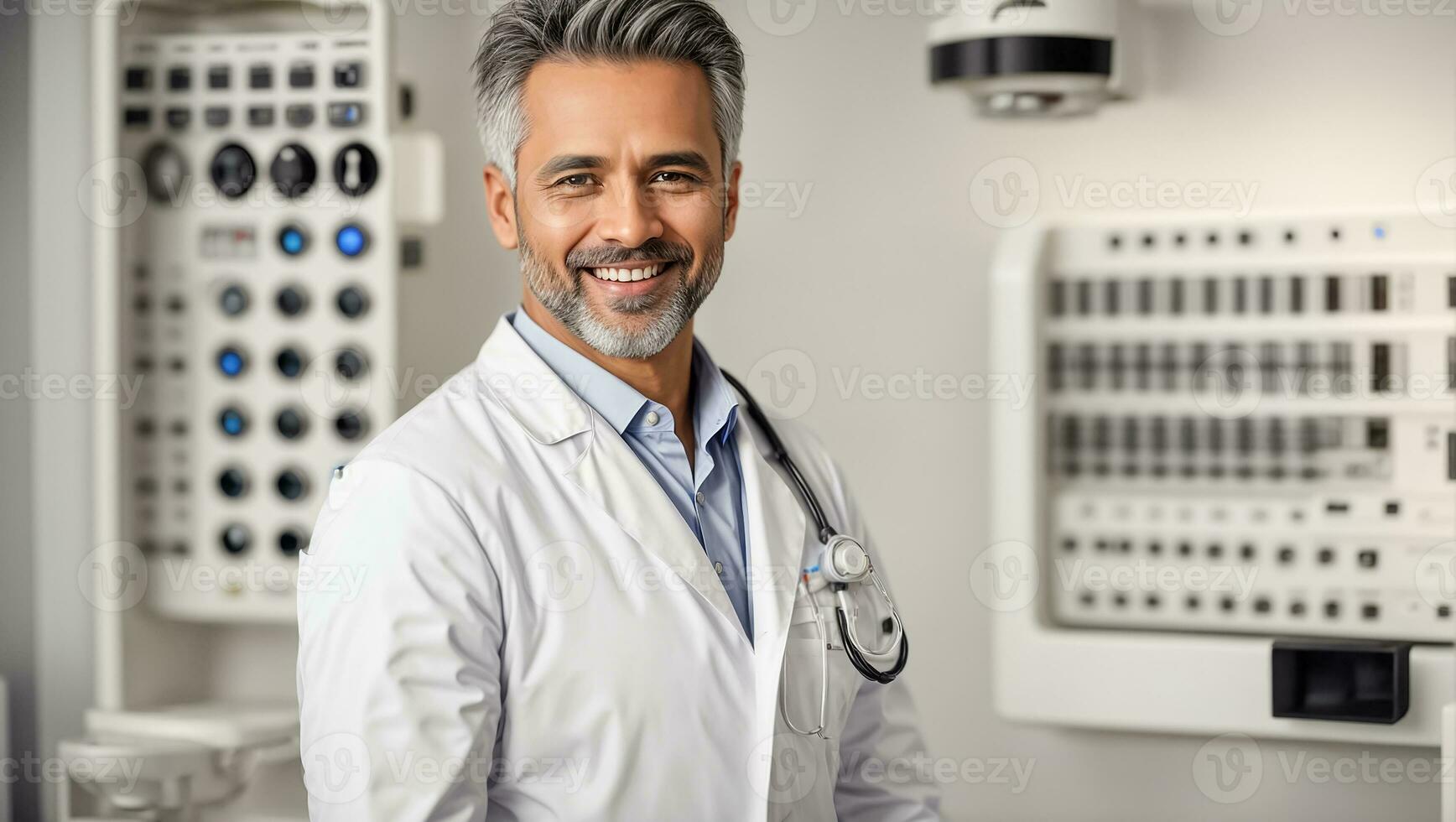 ai generado retrato de un sonriente masculino médico foto