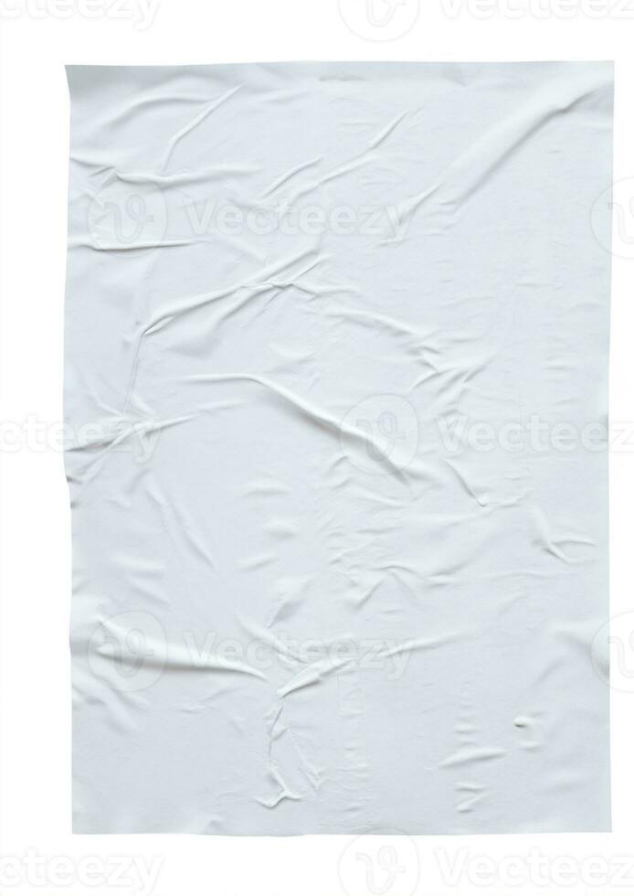 Blank white crumpled and creased paper poster texture isolated on white background photo