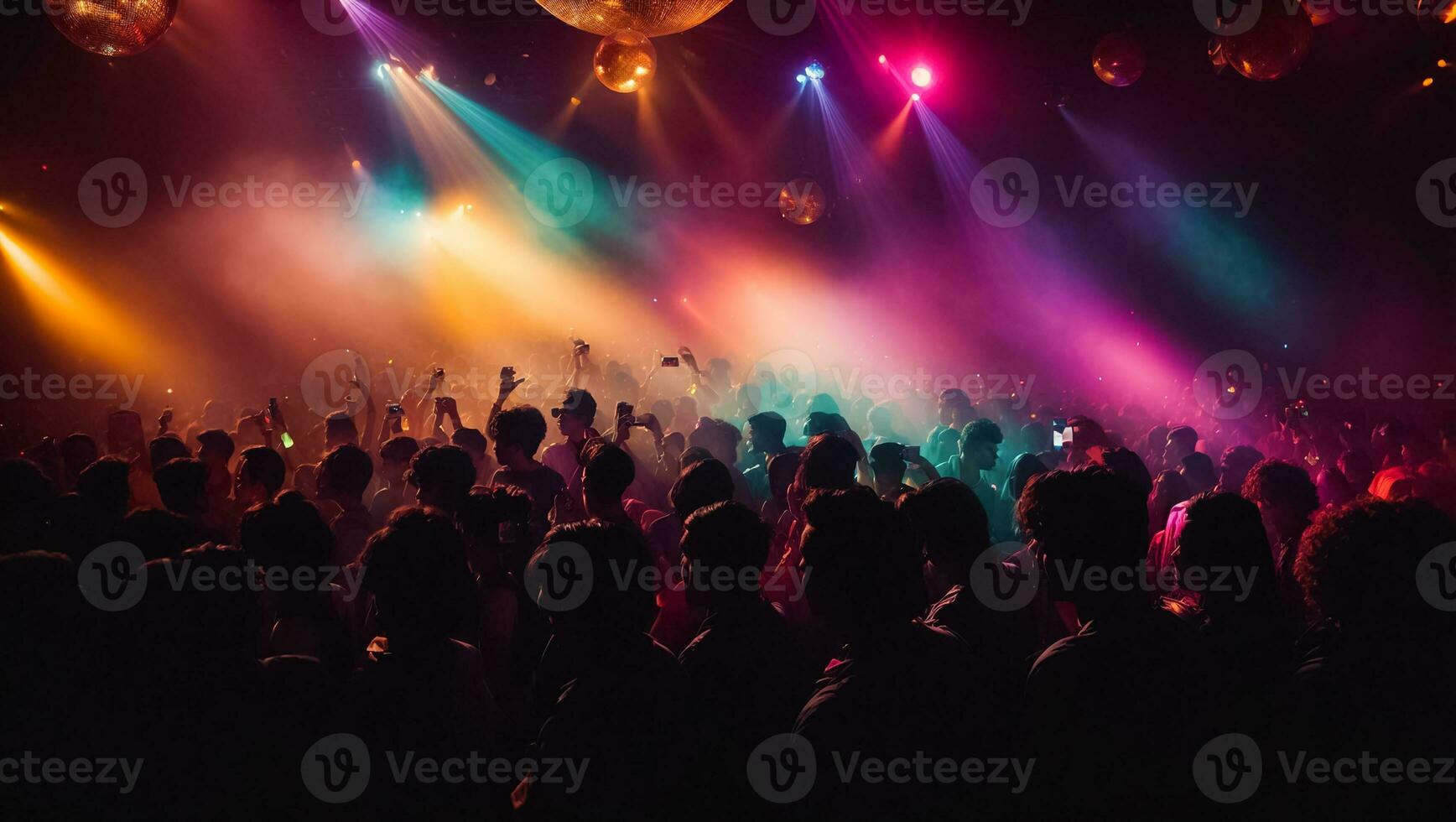 AI generated Silhouettes of people at a disco photo