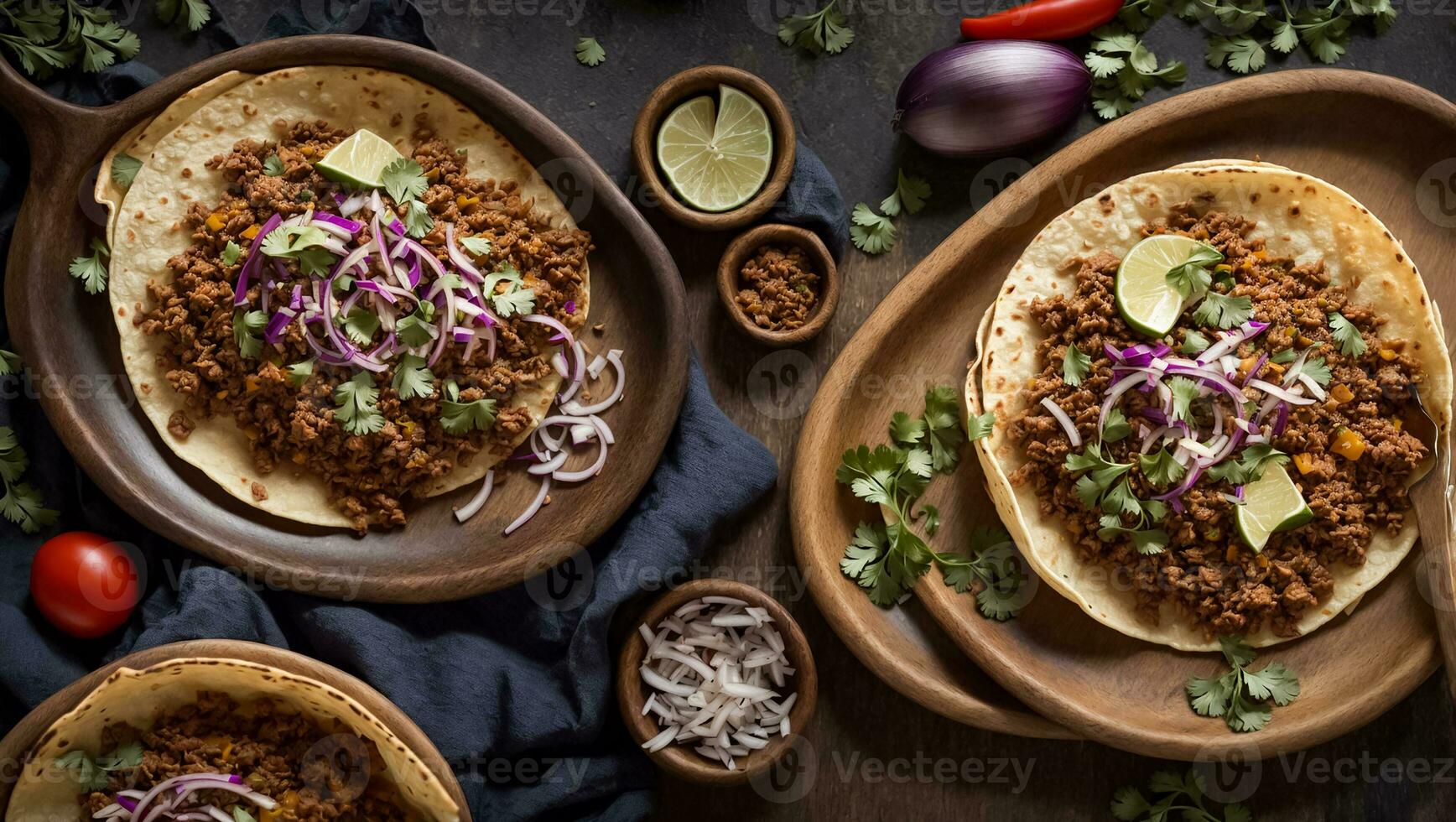 AI generated Delicious appetizing taco with meat and onion on old background photo