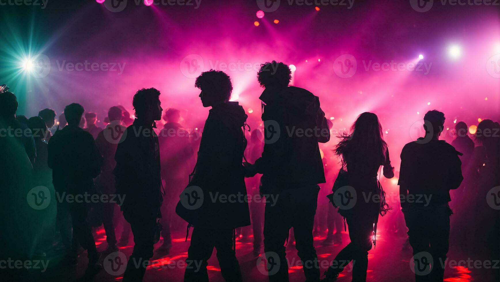 AI generated Silhouettes of people at a disco photo