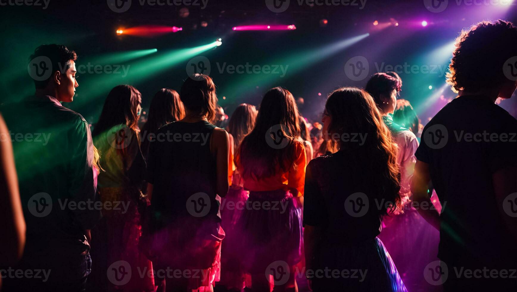 AI generated Silhouettes of people at a disco photo
