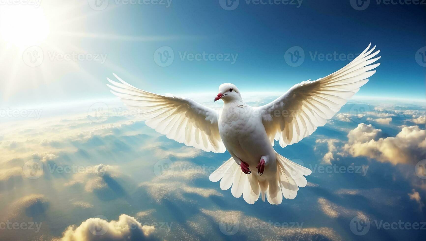 AI generated White dove against the sky with clouds photo