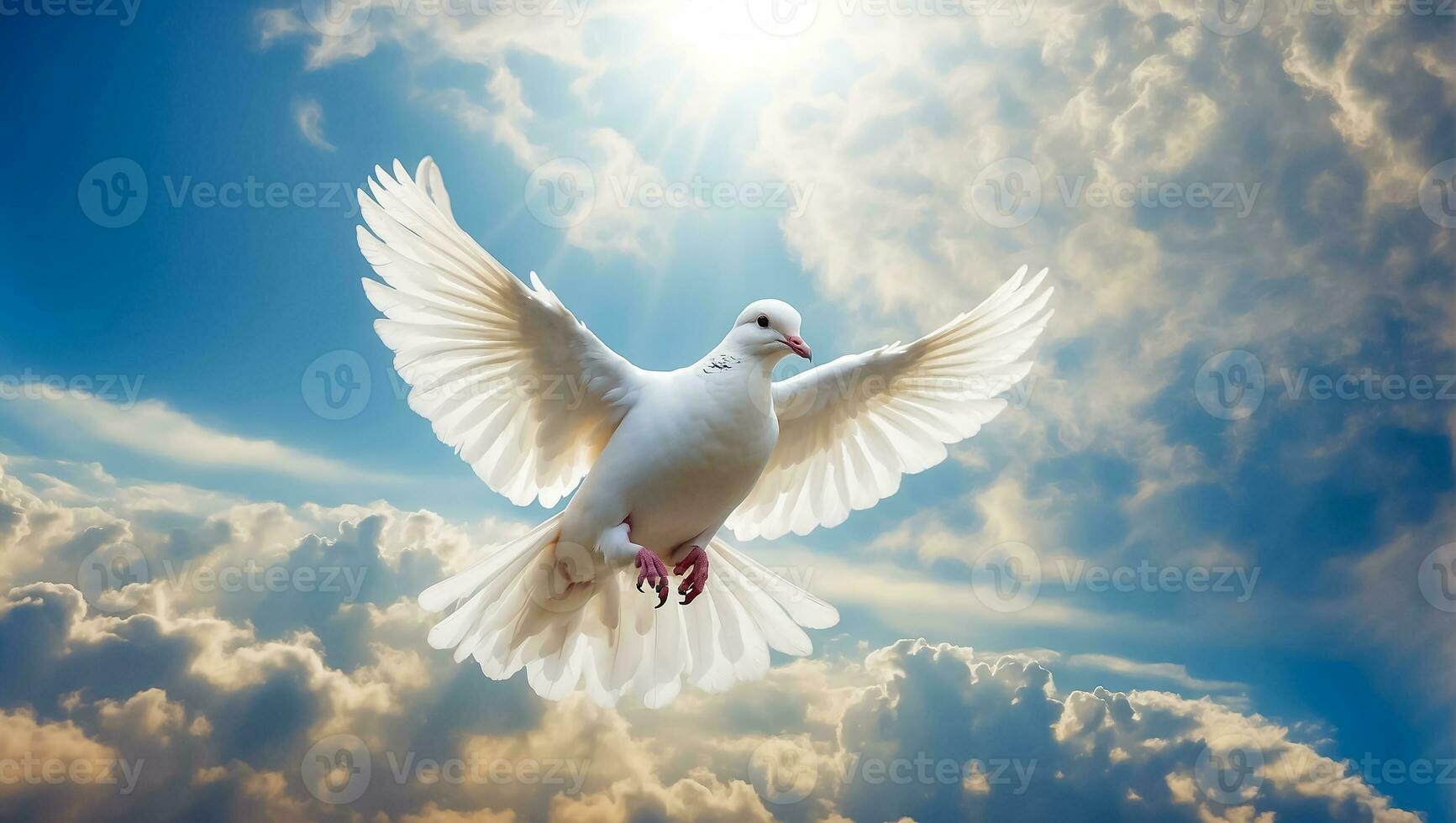 AI generated White dove against the sky with clouds photo