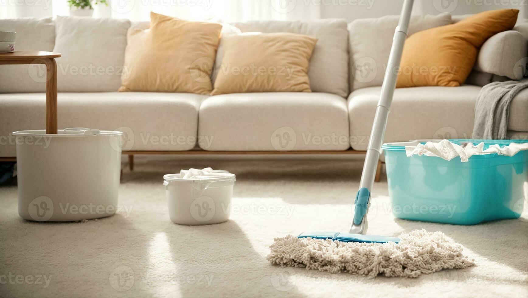 AI generated Bucket and mop for cleaning the room photo