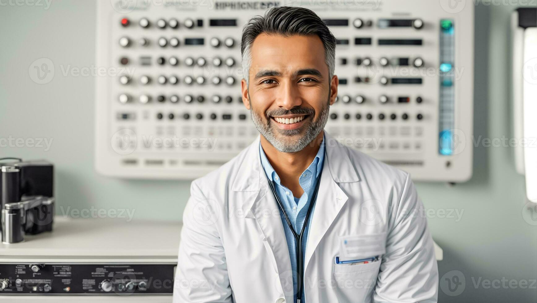 ai generado retrato de un sonriente masculino médico foto