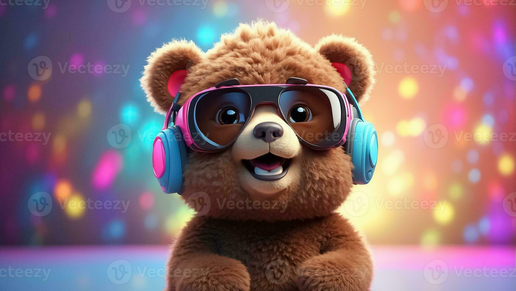 AI generated Cute toy bear in sunglasses photo