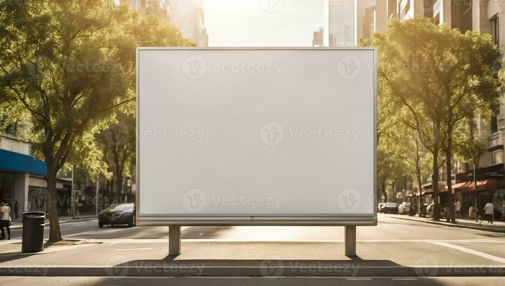 AI generated Blank advertising banner on the day street photo