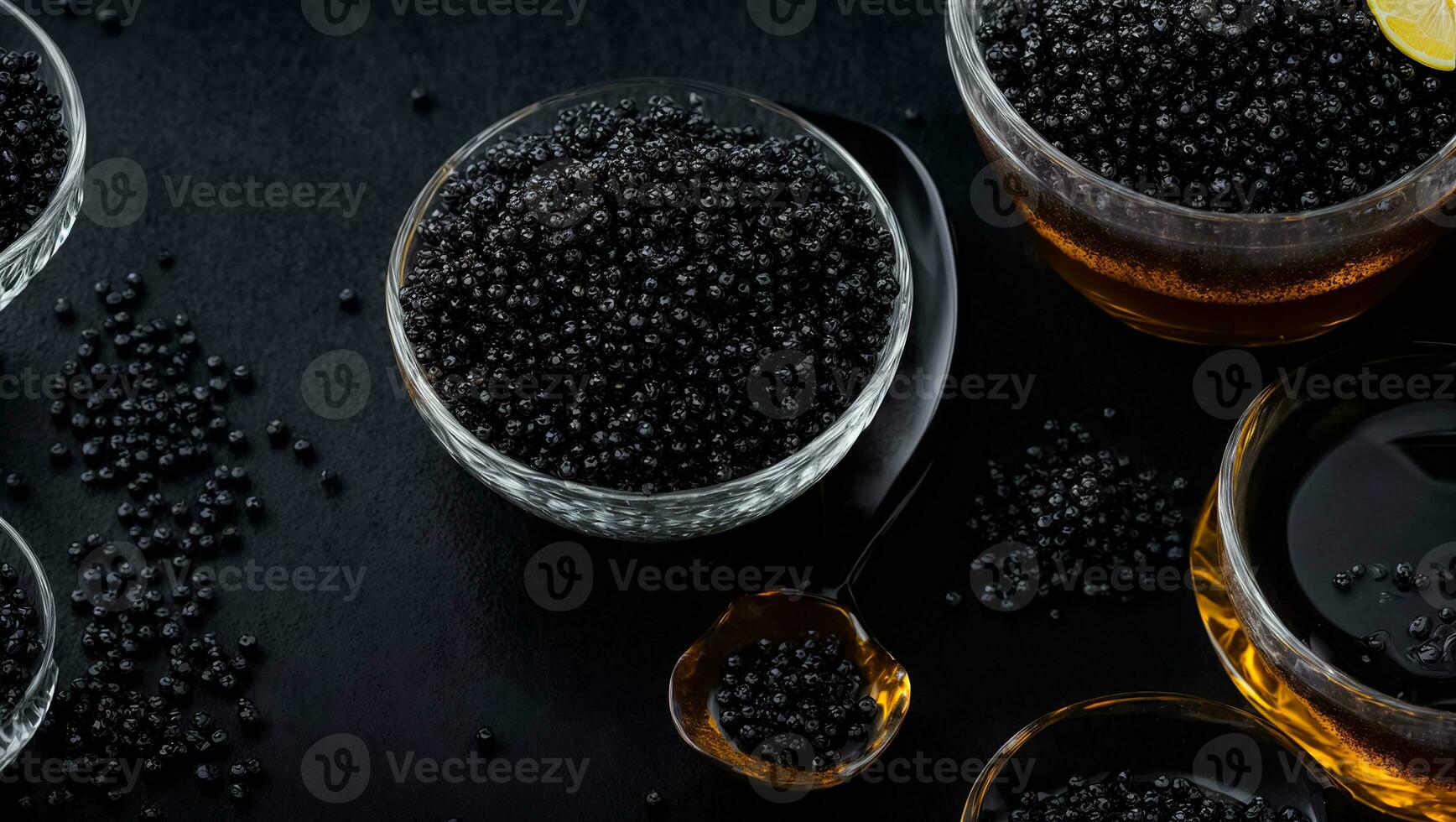 AI generated Black caviar on a dark background photo