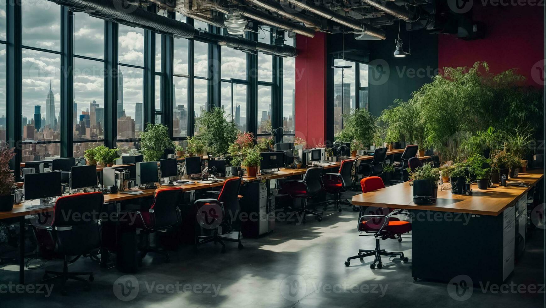 AI generated Empty office with flowerpots photo
