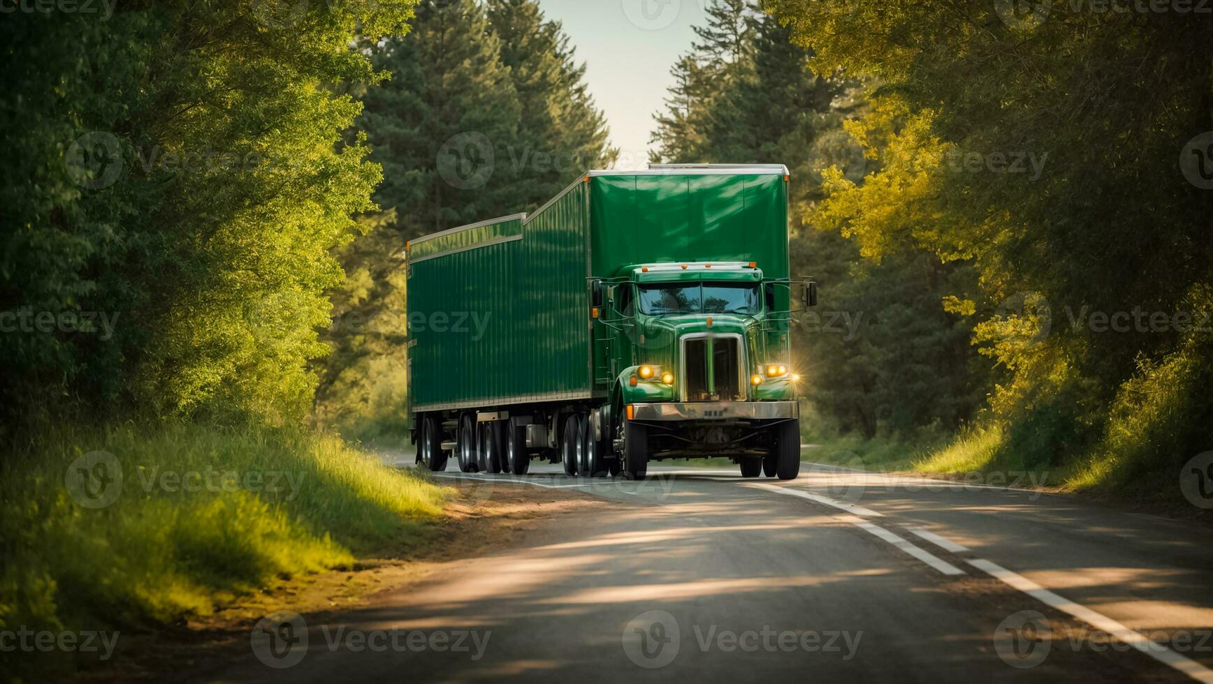 AI generated Truck driving down the road in summer photo