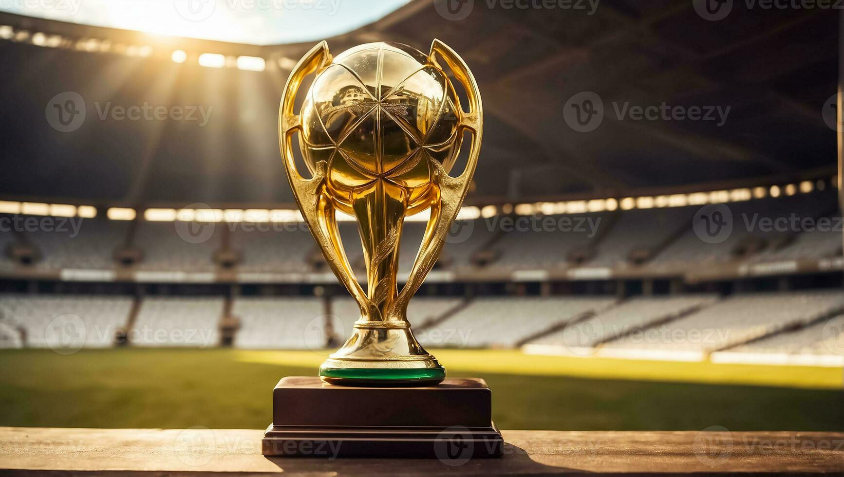 AI generated football championship gold cup at the stadium photo