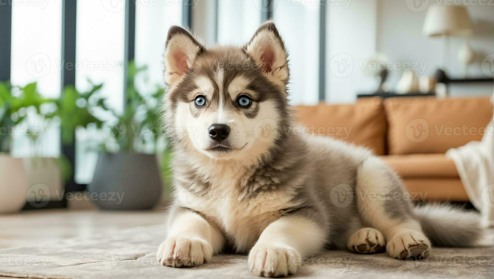 AI generated Cute Husky puppy in the room photo