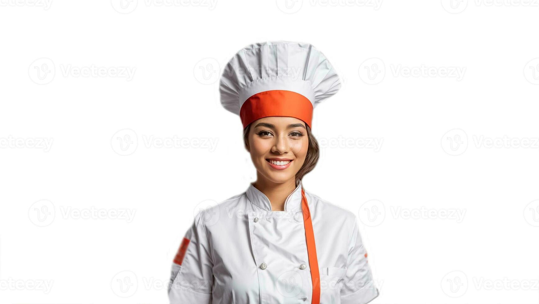 AI generated Beautiful girl chef isolated on white background photo