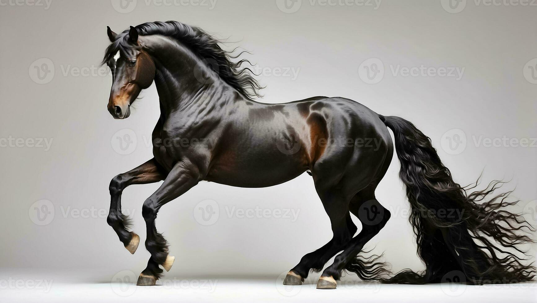 AI generated Gorgeous dark horse on a light background photo