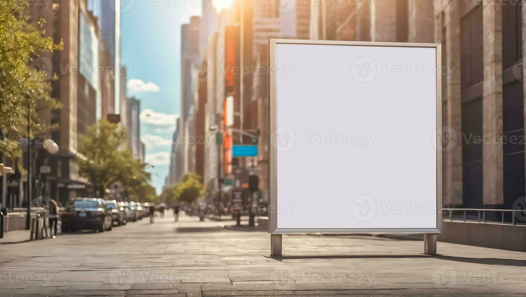 AI generated Blank advertising banner on the day street photo