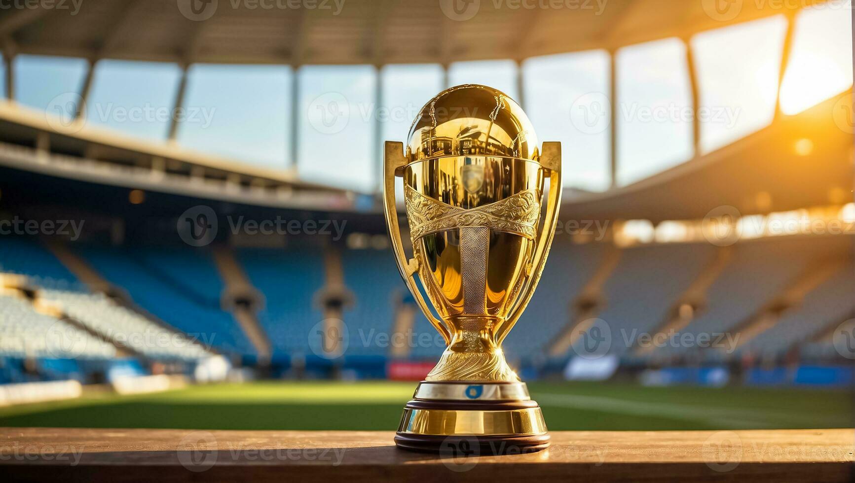 AI generated football championship gold cup at the stadium photo